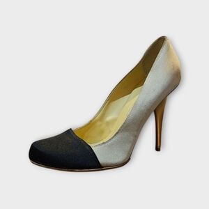 Stella McCartney Beige & Black Satin Cap Toe Heels